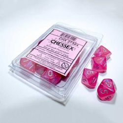 10 DICE, 10-SIDERS, PINK WITH SILVER - GLOW IN THE DARK -  BOREALIS
