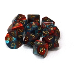 10 DICE, 10-SIDERS, RED/TEAL WITH GOLD NUMBERS -  GEMINI