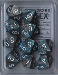 10 DICE, 10-SIDERS, STEEL/TEAL WITH WHITE NUMBERS -  GEMINI