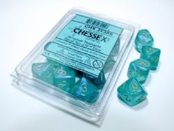 10 DICE, 10-SIDERS, TEAL WITH GOLD - GLOW IN THE DARK -  BOREALIS