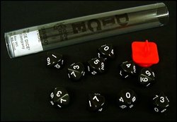 10 DICE TUBE, 10-SIDERS, BLACK/WHITE, OPAQUE