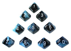 10D10, BLACK/TEAL MOTHER-OF-PEARL WITH WHITE NUMBERS -  GEMINI