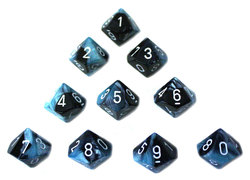 10D10 SET -  10D10, BLACK/TEAL MOTHER-OF-PEARL WITH WHITE NUMBERS -  GEMINI CHX