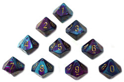 10D10 SET -  10D10, PURPLE/TEAL WITH GOLD NUMBERS -  GEMINI CHX