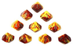 10D10 SET -  10D10, RED/YELLOW WITH SILVER NUMBERS -  GEMINI CHX