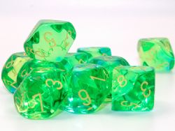 10D10 SET -  10D10, TRANSLUCENT GREEN-TEAL AND YELLOW -  GEMINI CHX