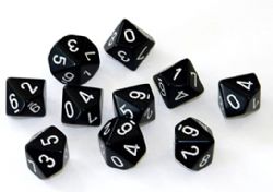 10D10 SET -  BLACK WITH WHITE NUMBERS -  OPAQUE