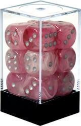 12D6 SET -  12D6 16MM PINK WITH SILVER NUMBERS -  GHOSTLY GLOW CHX