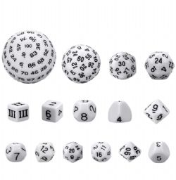 15 DICE, RESIN DICE SET D3-D100, WHITE