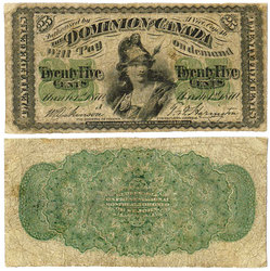 1870 -  1870 25-CENT NOTE, DICKINSON/HARINGTON (F)