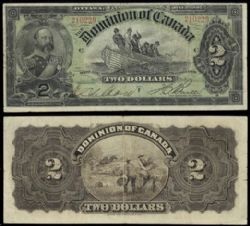 1897 -  1898 2 DOLLARS NOTE, BOVILLE, DARK BROWN BACK