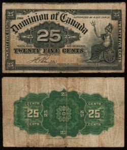 1900 -  1900 25-CENT NOTE, BOVILLE - CUT OFF SIZE NOTE (UP TO 10%) (VG)