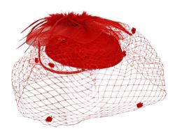 1920 -  ELEGANT FASCINATOR HAT WITH RED FEATHERS - RED (ADULT)