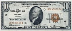 1929 -  1929 10-DOLLAR NOTE OF THE UNITED STATES, JONES/WOODS, CHICAGO (VG)
