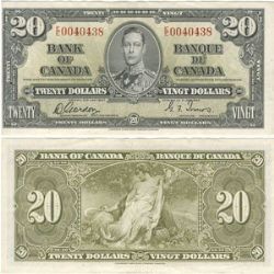 1937 -  1937 20-DOLLAR NOTE, GORDON/TOWERS PREFIXES B/E - E/E