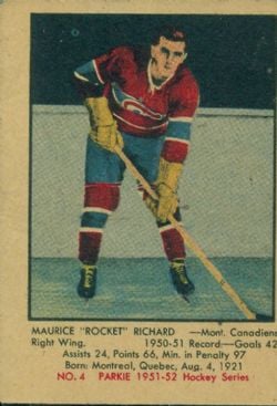 1951-52 -  1951-52 PARKHURST #4 MAURICE RICHARD RC - POOR