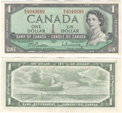1954 - MODIFIED PORTRAIT -  1954 1-DOLLAR NOTE, BEATTIE/RASMINSKY
