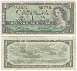 1954 - MODIFIED PORTRAIT -  1954 1-DOLLAR NOTE, BEATTIE/RASMINSKY