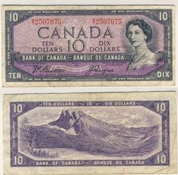 1954 - MODIFIED PORTRAIT -  1954 10-DOLLAR NOTE, BEATTIE/COYNE (F)