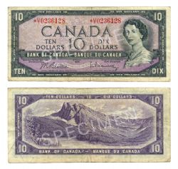 1954 - MODIFIED PORTRAIT -  1954 10-DOLLAR NOTE, BEATTIE/RASMINSKY (F)
