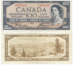 1954 - MODIFIED PORTRAIT -  1954 100-DOLLAR NOTE, BEATTIE/COYNE (VF)