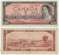 1954 - MODIFIED PORTRAIT -  1954 2-DOLLAR NOTE, BOUEY/RASMINSKY (VF)
