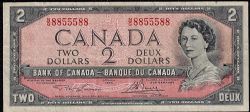 1954 - MODIFIED PORTRAIT -  1954 2-DOLLAR NOTE, LAWSON/BOUEY - RADAR NOTE: 2 DIGIT NUMBERS (VG)