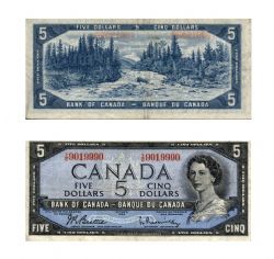 1954 - MODIFIED PORTRAIT -  1954 5-DOLLAR NOTE, BEATTIE/RASMINSKY PREFIXES Y/C (VF)