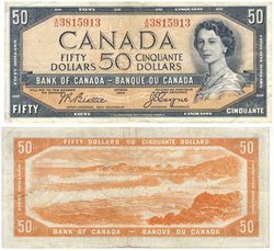 1954 - MODIFIED PORTRAIT -  1954 50-DOLLAR NOTE, BEATTIE/COYNE (F)