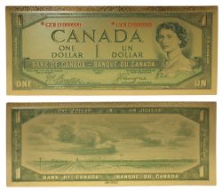 1954 - MODIFIED PORTRAIT -  COPY OF THE CANADIAN 1954 1-DOLLAR BILL (PURE GOLD PLATED)