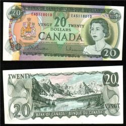 1969 -  1969 20-DOLLAR NOTE, BEATTIE/RASMINSKY - CUT OFF SIZE NOTE (UP TO 10%) (AU)
