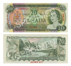 1969 -  1969 20-DOLLAR NOTE, BEATTIE/RASMINSKY (UNC) - SPECIMEN NOTE