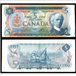 1972 -  1972 5-DOLLAR NOTE, LAWSON/BOUEY (VF) - CUT OUT OF REGISTER ERROR NOTE : CUT OFF SIZE NOTE (UP TO 10%)