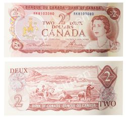 1974 -  1974 2-DOLLAR NOTE, LAWSON/BOUEY - CUT OFF SIZE NOTE (UP TO 10%) (UNC)