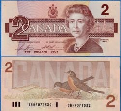 1986 -  1986 2-DOLLAR NOTE, THIESSEN/CROW, PREFIX CBH (EF)