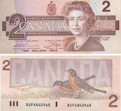 1986 -  1986 2-DOLLAR NOTE, THIESSEN/CROW - RADAR NOTE: 3 OR 4 DIGIT NUMBERS (GUNC)