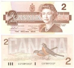 1986 -  1986 2-DOLLAR NOTE, THIESSEN/CROW - RADAR NOTE: 3 OR 4 DIGIT NUMBERS (GUNC)