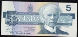 1986 -  1986 5-DOLLAR NOTE, THIESSEN/CROW - RADAR NOTE : 3 OR 4 DIGIT NUMBERS (F)