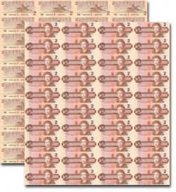 1986 -  UNCUT 2 DOLLARS BANK NOTE SHEET - BONIN-THIESSEN (4X10) (VF)