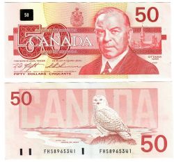 1988 -  1989 50-DOLLAR NOTE, KNIGHT/THIESSEN PREFIX FHS (F)