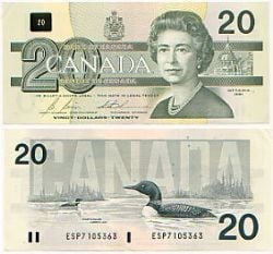 1991 -  1991 20-DOLLAR NOTE, BONIN/THIESSEN