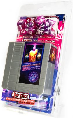 1UP-DICE -  RETROWAVE CYBERMAGICKA, RPG DICE SET, ARCANE CANDLE