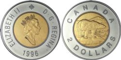 2-DOLLAR -  1996 2-DOLLAR FADED ICE- BRILLANT UNCIRCULATED (BU) -  PIÈCES DU CANADA 1996