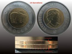2-DOLLAR -  2010 2-DOLLAR - 14 SERRATIONS (BU) -  2010 CANADIAN COINS