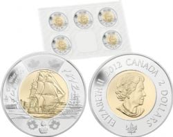 2-DOLLAR -  2012 HMS SHANNON 2-DOLLAR - 4 COINS WITH THE EXTRA SAIL VARIETY (SET OF FIVE COINS) -  2012 CANADIAN COINS