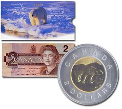 2 DOLLARS -  UNCIRCULATED 1996 2 DOLLAR COIN AND BILL SET -  1996 CANADIAN COINS