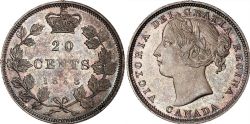 20-CENT -  1858 20-CENT BLUNDERED 'I' IN DEI (AU55) -  PIÈCES DU CANADA 1858
