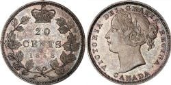 20-CENT -  1858 20-CENT BLUNDERED 'I' IN DEI -  PIÈCES DU CANADA 1858