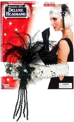 20'S -  BLACK AND SILVER SEQUIN FLAPPER STAR HEADPIECE