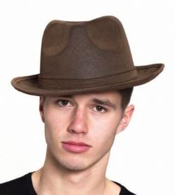 20'S -  LEATHERLIKE GANGSTER HAT - BROWN (ADULT)